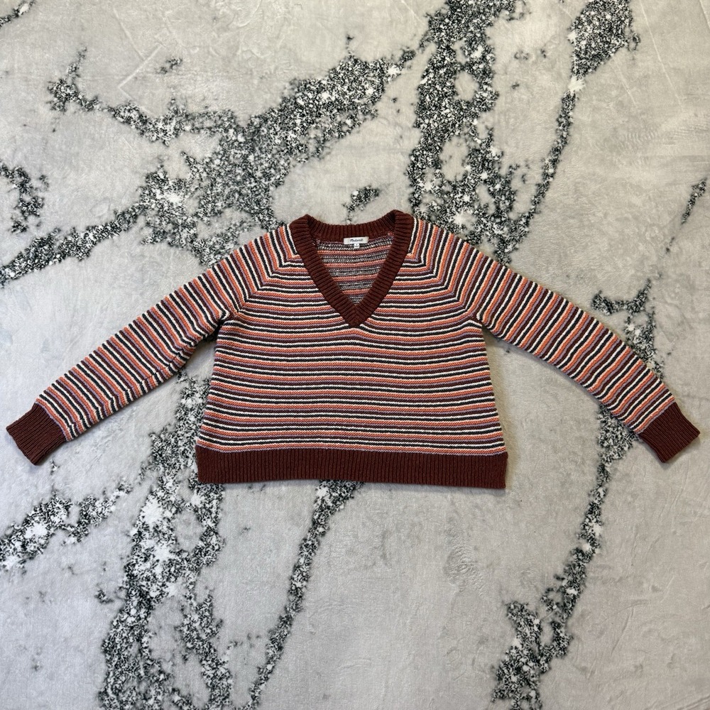 Madewell Sweater Womens Size S Colorful Striped Knit Crochet Long Sleeve V Neck